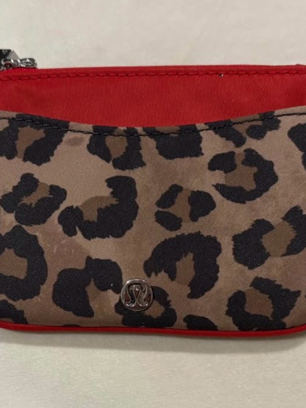 lululemon athletica Leopard Print Cosmetic Pouch with Red Trim